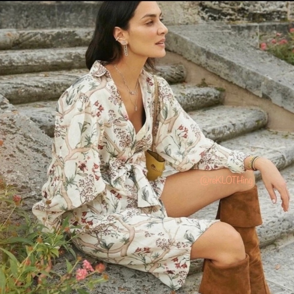 ❌SOLD❌ JOHANNA ORTIZ Gorgeous Orchids Linen Dress - Picture 2 of 14